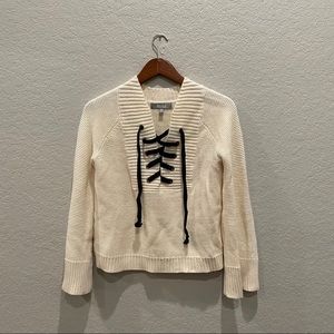 Marled brand black tie front cream chunky sweater